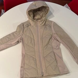 Athleta Beige Utility Jacket, light puffer with hood